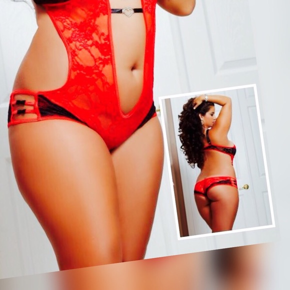 [Plus: 1X 2X] Red Boyshort Teddy Lingerie - Picture 2 of 2