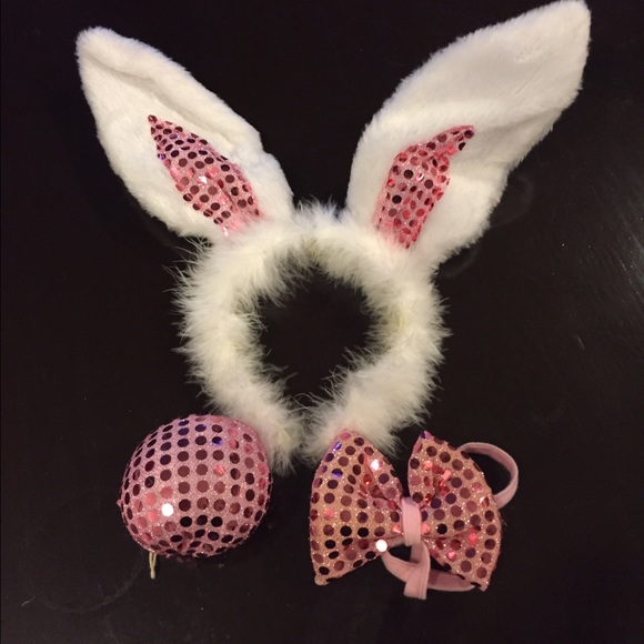 Bunny ears, tail, bow tie