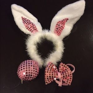 Bunny ears, tail, bow tie