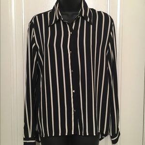 Forever 21 black/white striped long sleeve blouse