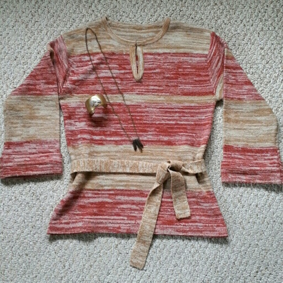 Vintage Boho Key Hole Belted Sweater