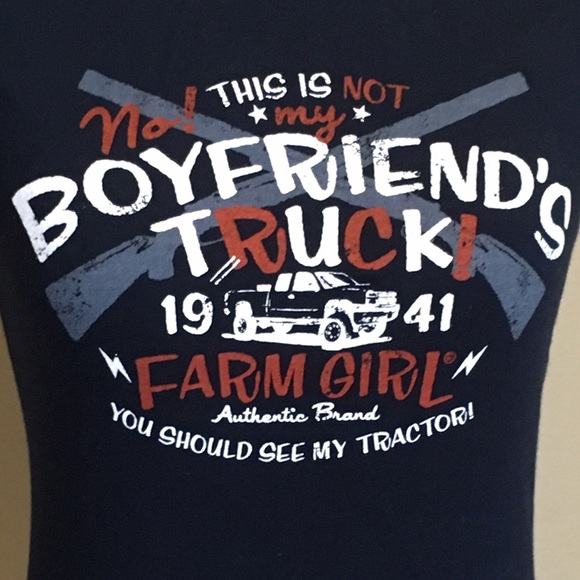 Farm Girl Womens Graphic Tee Truck Navy T-Shirt S