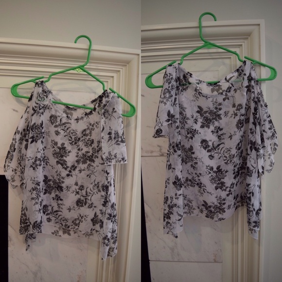 White blouse with black flower pattern!
