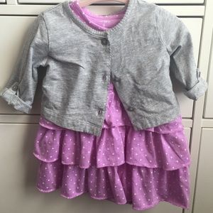 2-Piece purple Dress w/grey cardigan.