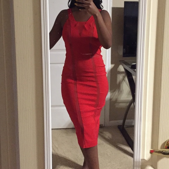 Asos red mesh panel midi dress