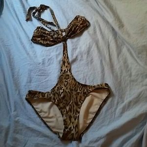 Cheetah print one piece cutout swim suit