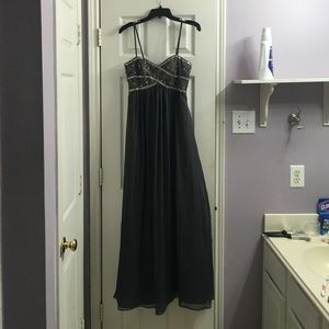 Slate grey floor length prom dress