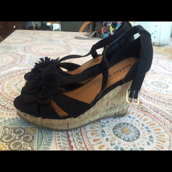 Madden Girl Black wedge sandals.
