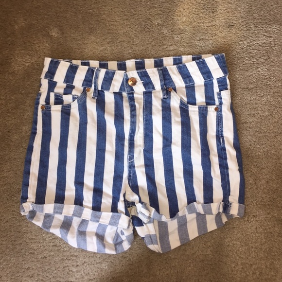 Blue and White Striped Shorts