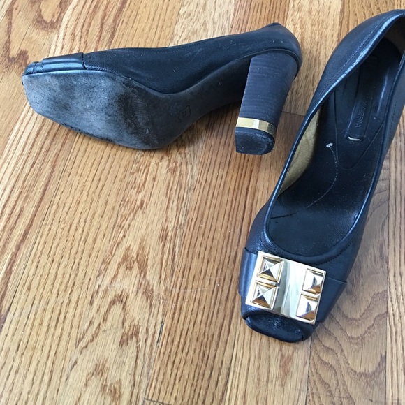 BCBG Peep Toe Pumps with Gold Hardware - Picture 3 of 3