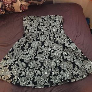 Strapless B/W Floral Dress