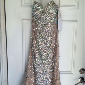 Sequined prom dress with iridescent embellishment