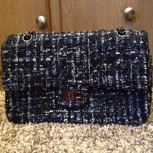 Navy and black tweed bag