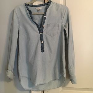 J. Crew chambray/denim half button top