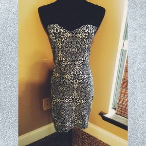 Black and white floral sweetheart mini dress