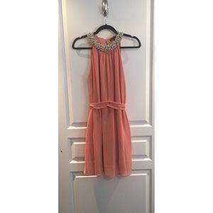 Knee length, pink, embellished collar Dress