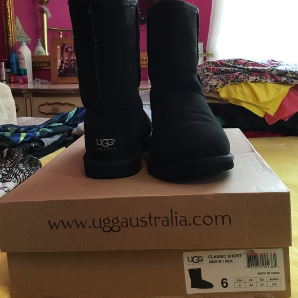 Short black classic uggs.