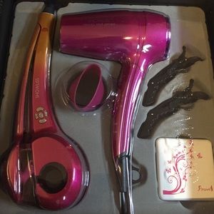 Hair Dryer, Hair Curler, Two Clips, Mirror