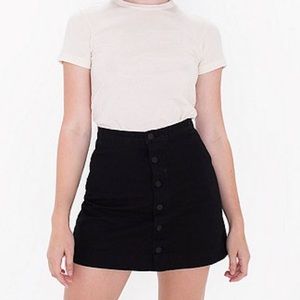 Black Denim Button Front A-Line Mini Skirt