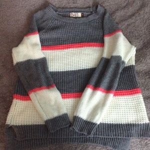 So Gray, White and Pink Striped Sweater