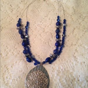 Silver and navy necklace