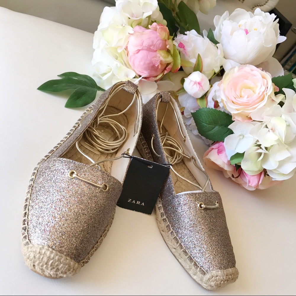 Zara Lace Up Sparkle Espadrilles