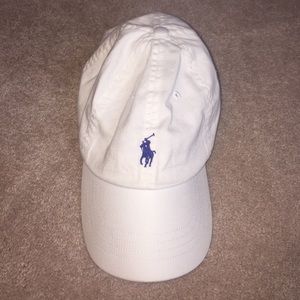 Polo Ralph Lauren white hat with navy symbol.