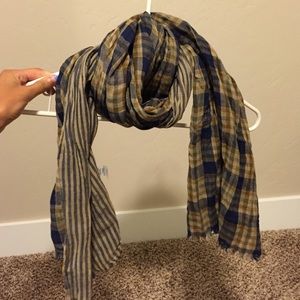 Tan and blue plaid scarf
