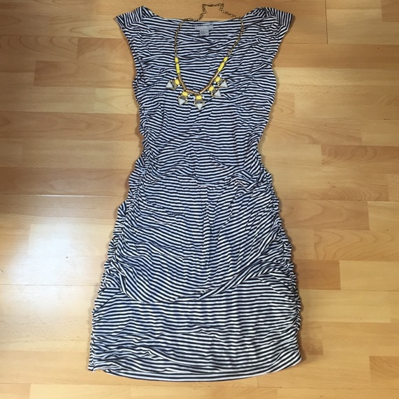 Fitted, Ruched Black and White Dress