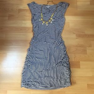 Fitted, Ruched Black and White Dress