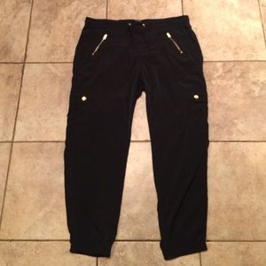 Black Polyester pants with gold accents