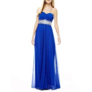 My Michelle Long Strapless Blue Dress