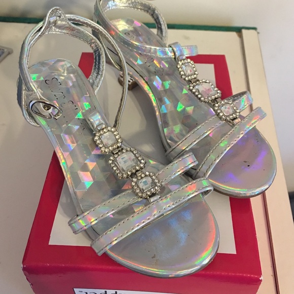 Silver heels with rhinestones