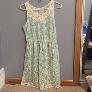 Cream and teal lace detailed dress