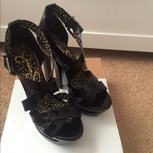 Black patent leather heels