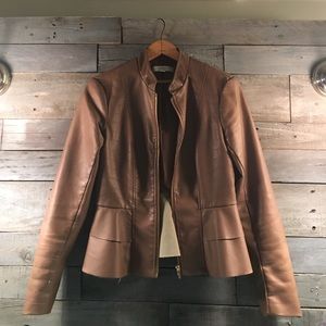 Brown faux  leather peplum jacket.