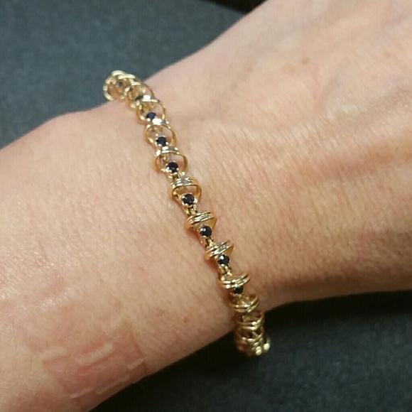 14k Yellow Gold Sapphire Tennis Bracelet 7"