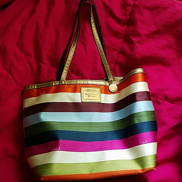COACH Beautiful Unique Sateen Striped Tote