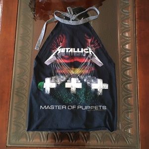 Metallica backless crop halter top NWT