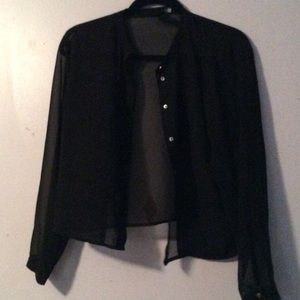 Black sheer button up crop