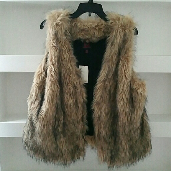 Material Girl Faux Fur Vest brown grey black