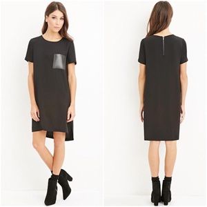 Leather Pocket Black Boxy Dress