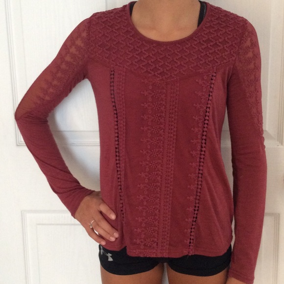 Taylor and Sage Maroon Lace long sleeve shirt