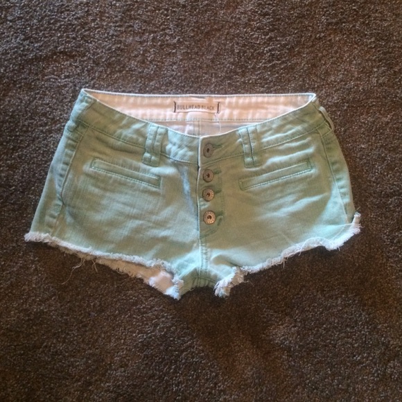 Teal Button Up Short Shorts - Picture 1 of 1