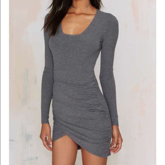 Nasty gal green long sleeve ribbed dress