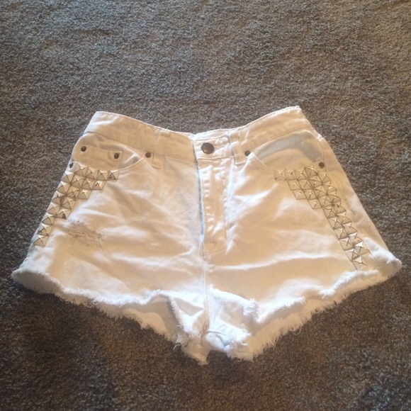 White Studded High Waisted Shorts - Picture 1 of 1