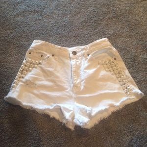 White Studded High Waisted Shorts