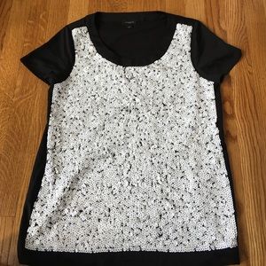 Black + White Ann Taylor Sequin Top