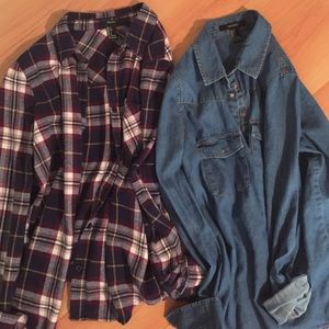 Forever 21 flannels and denim button down