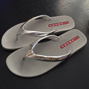 Prada silver Rubber Flip Flops size 40